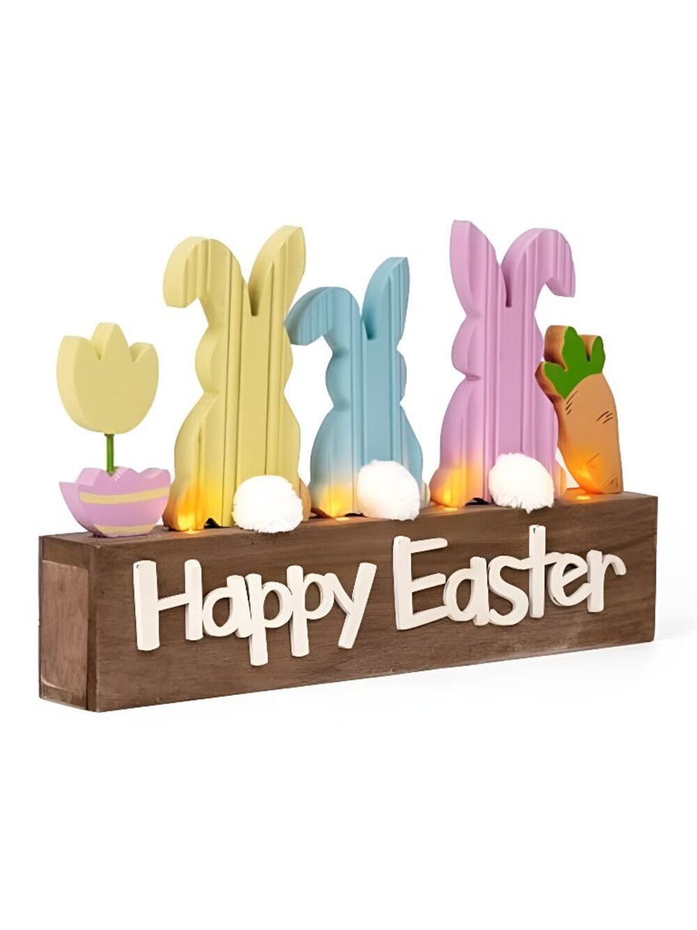 Easter Decorations, Wooden Easter Decor for Table with LED Lights